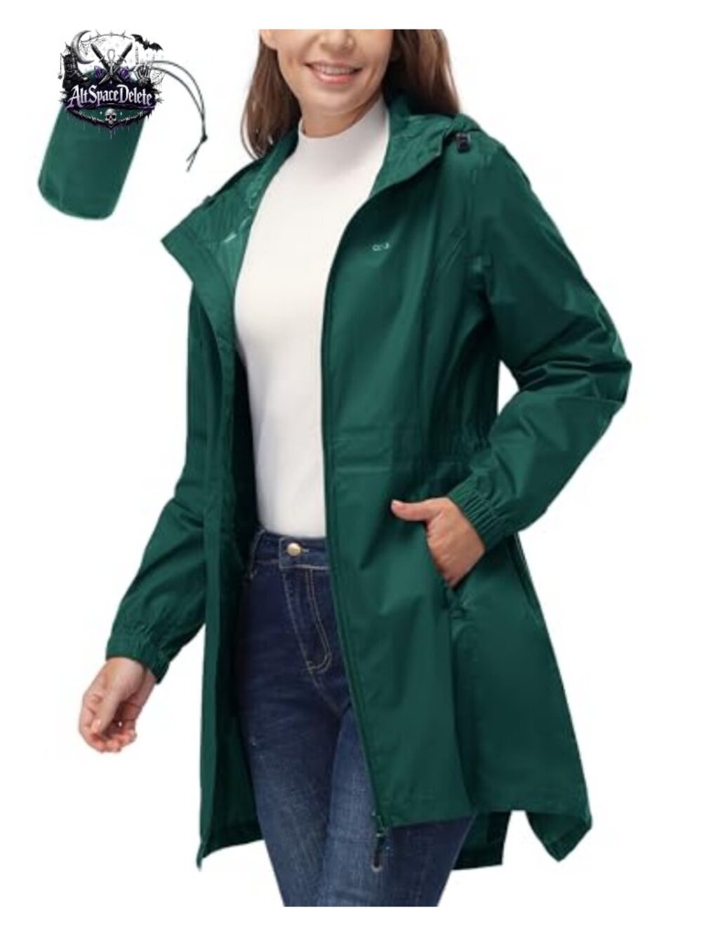 33 Women's Waterproof Long Rain Coat Packable Rain Jacket with Hood